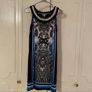 Black, blue and white sleeveless dress size 10